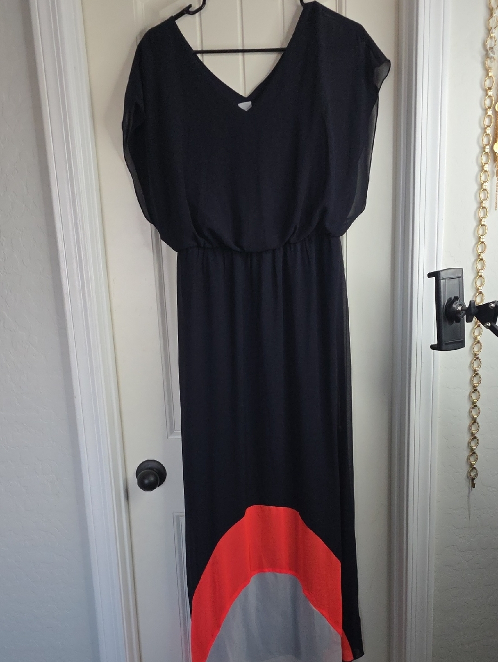 Sweet Storm Black Maxi Dress with Red and Gray Hem